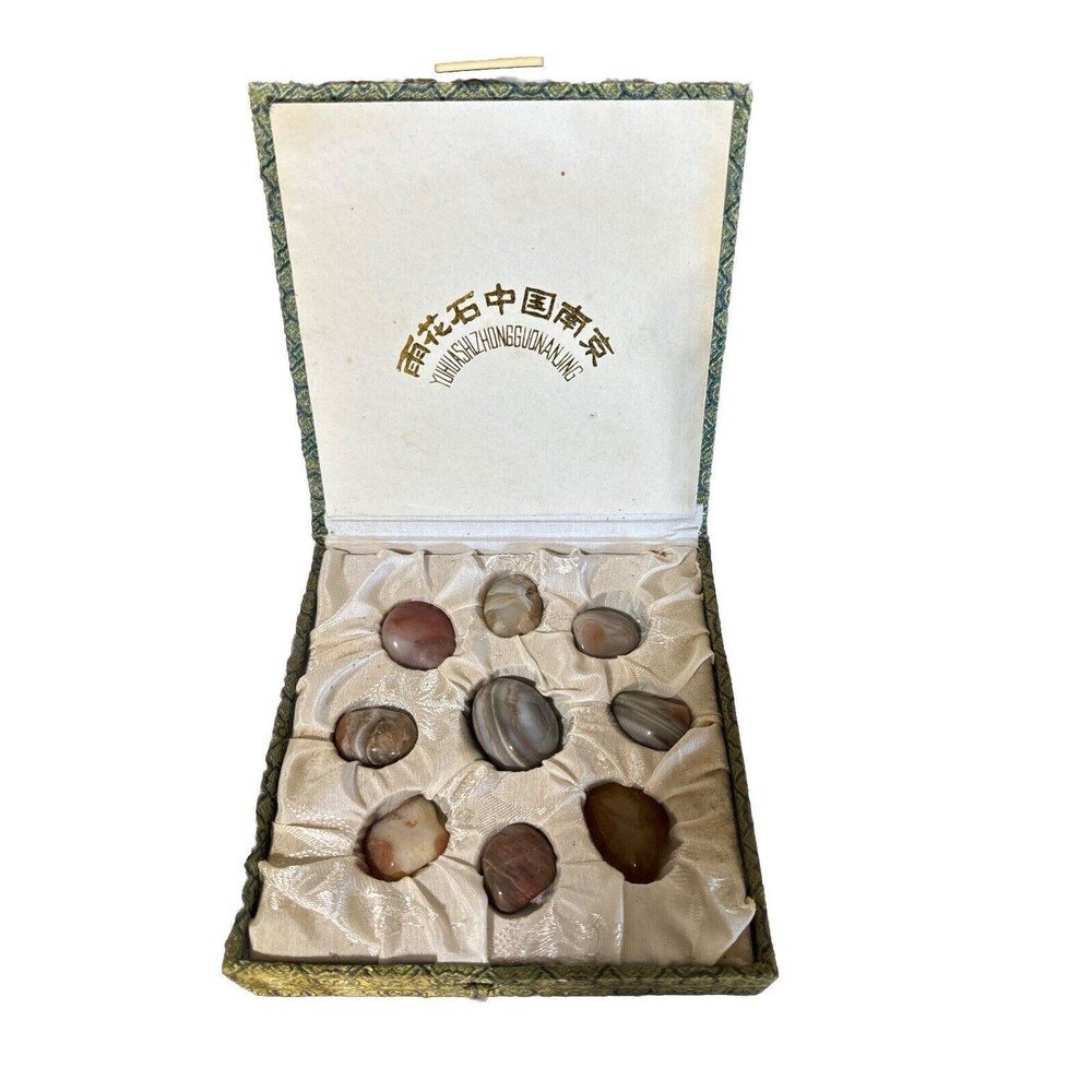 Vintage Nature Chinese Flower Stones of Nanjing In Hand-made Silk Box 1960's